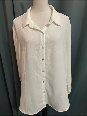 The Line of Style White Lace Back Button Front Blouse Tunic Top XL Boho Casual